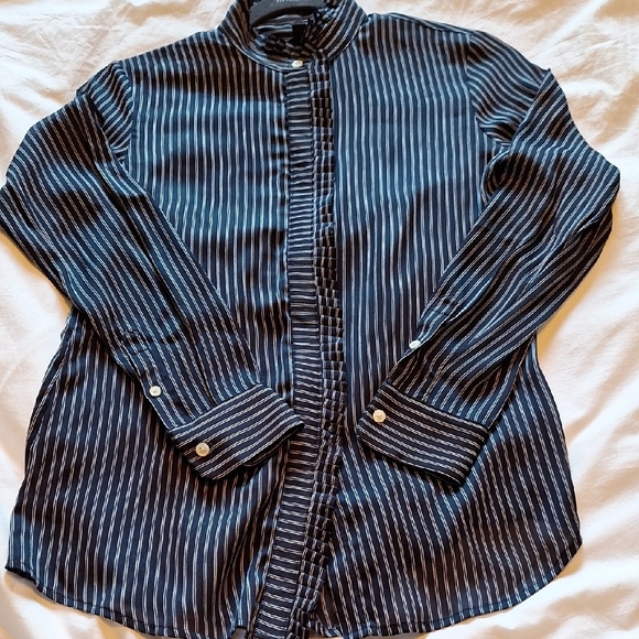 Banana Republic Blue Striped Blouse with Mandarin Collar - Picture 1 of 8